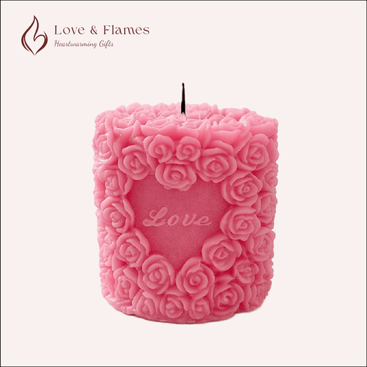 Heart of Roses Scented Candle Color Pink Petal & Fragrance Rose - Love & Flames