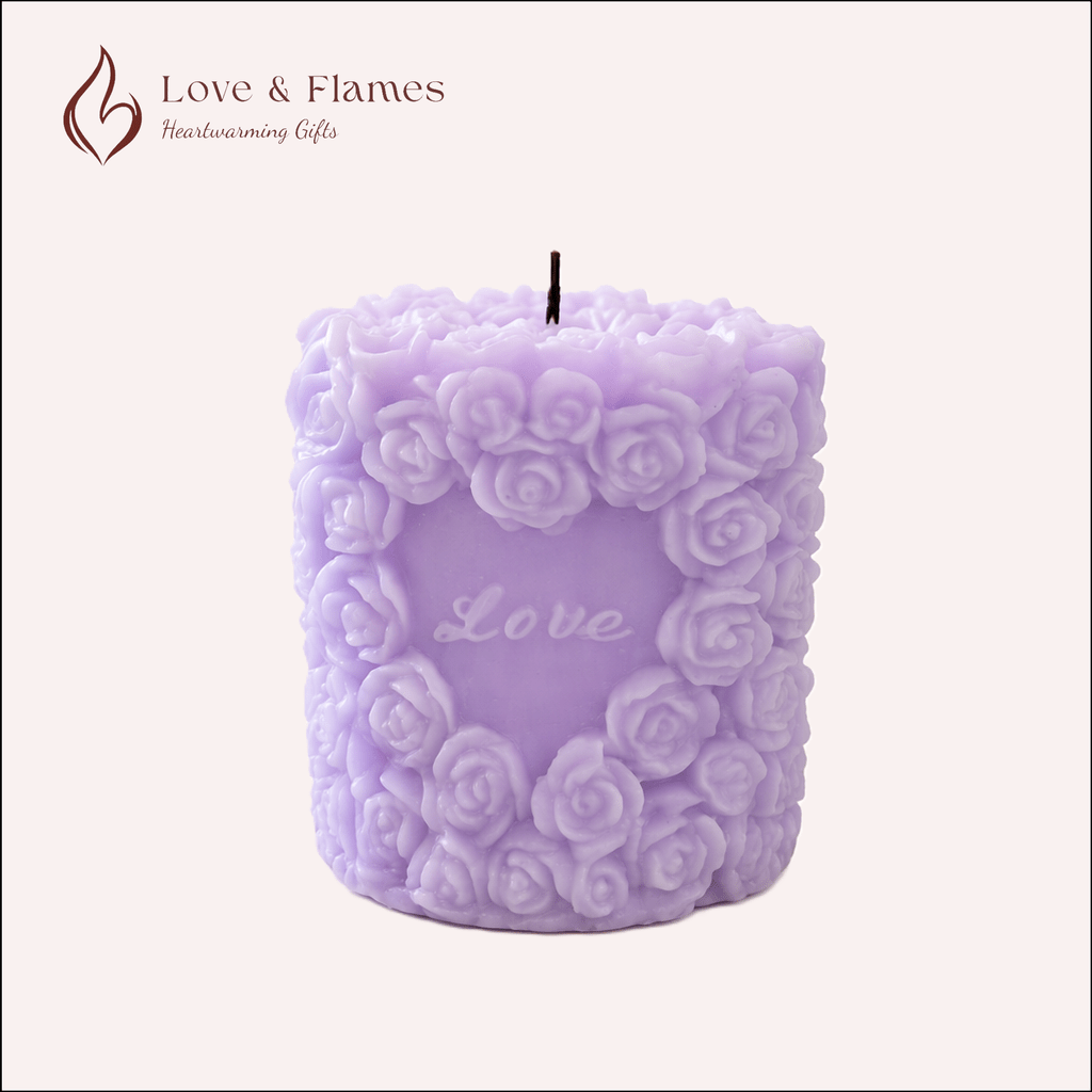 Heart of Roses Scented Candle Color Purple Lavender & Fragrance Lavender - Love & Flames