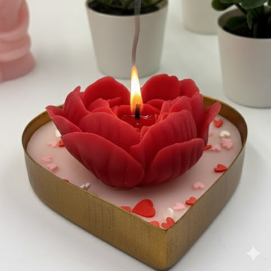 Heart Urli Scented Candle Color Red Crimson & Fragrance Rose - Love & Flames
