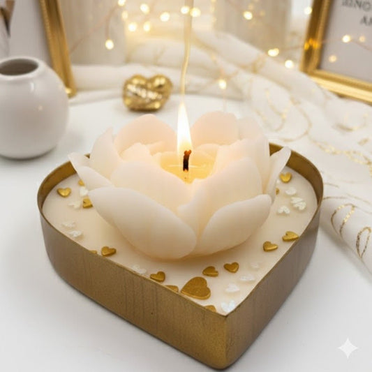 Heart Urli Scented Candle Color White Ivory & Fragrance Vanilla - Love & Flames