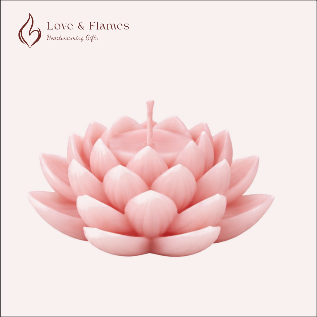 Lotus Flower Scented Candle Color Pink Blush & Fragrance Vanilla - Love & Flames