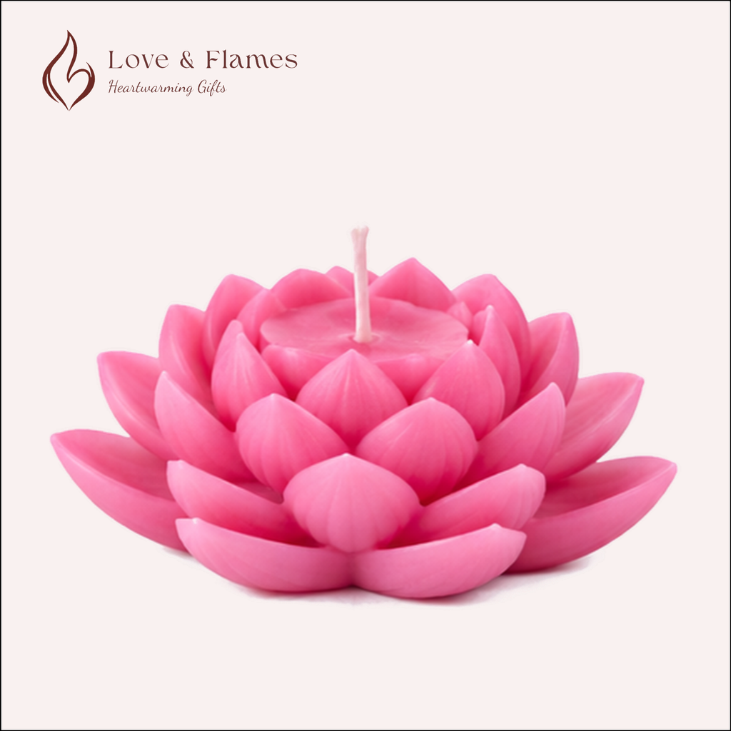 Lotus Flower Scented Candle Color Pink Petal & Fragrance Rose - Love & Flames