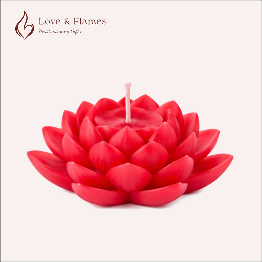 Lotus Flower Scented Candle Color Red Scarlet & Fragrance Strawberry - Love & Flames