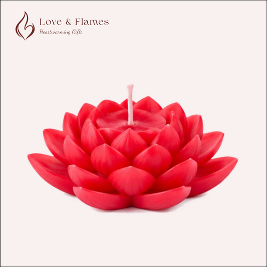 Lotus Flower Scented Candle Color Red Scarlet & Fragrance Strawberry - Love & Flames