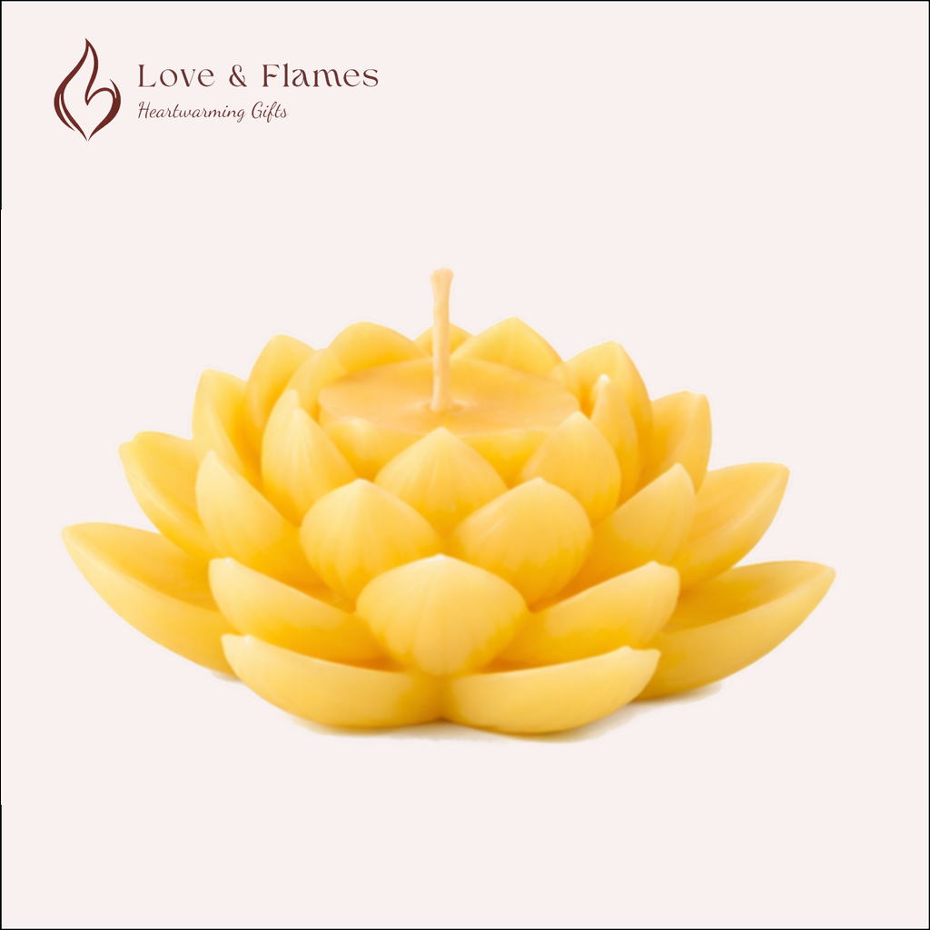Lotus Flower Scented Candle Color Yellow Lemon & Fragrance Jasmine - Love & Flames