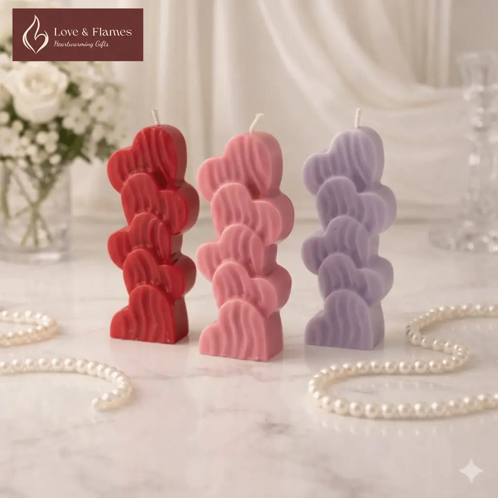 Love Heart Stack Scented Candles for Romantic Gifts & Home Décor - Love & Flames