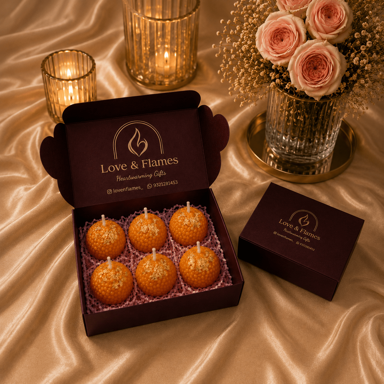Motichoor Ladoo Luxury Scented Candle Gift Box - Love & Flames