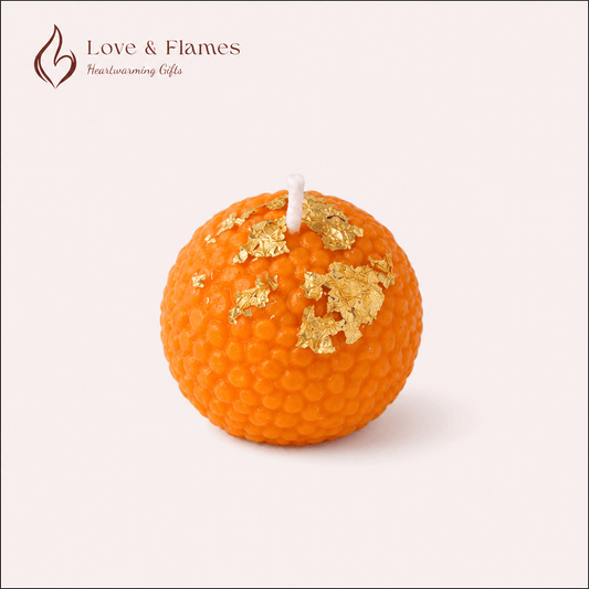Motichoor Ladoo Scented Candle Color Orange Tangerine & Fragrance Kesar - Love & Flames