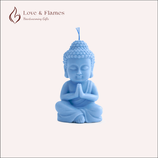 Peaceful Buddha Scented Candle Color Blue Azure & Fragrance Lily - Love & Flames