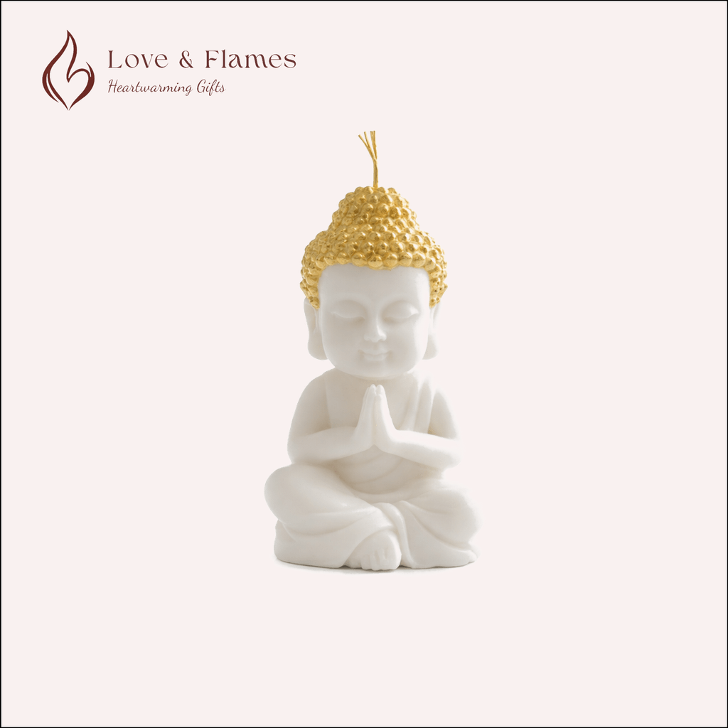 Peaceful Buddha Scented Candle Color Gold Luxe & Fragrance Vanilla - Love & Flames