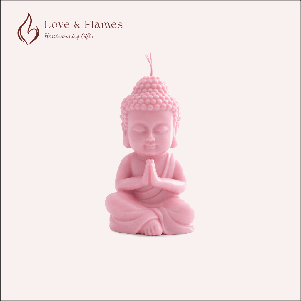 Peaceful Buddha Scented Candle Color Pink Blush & Fragrance Vanilla - Love & Flames