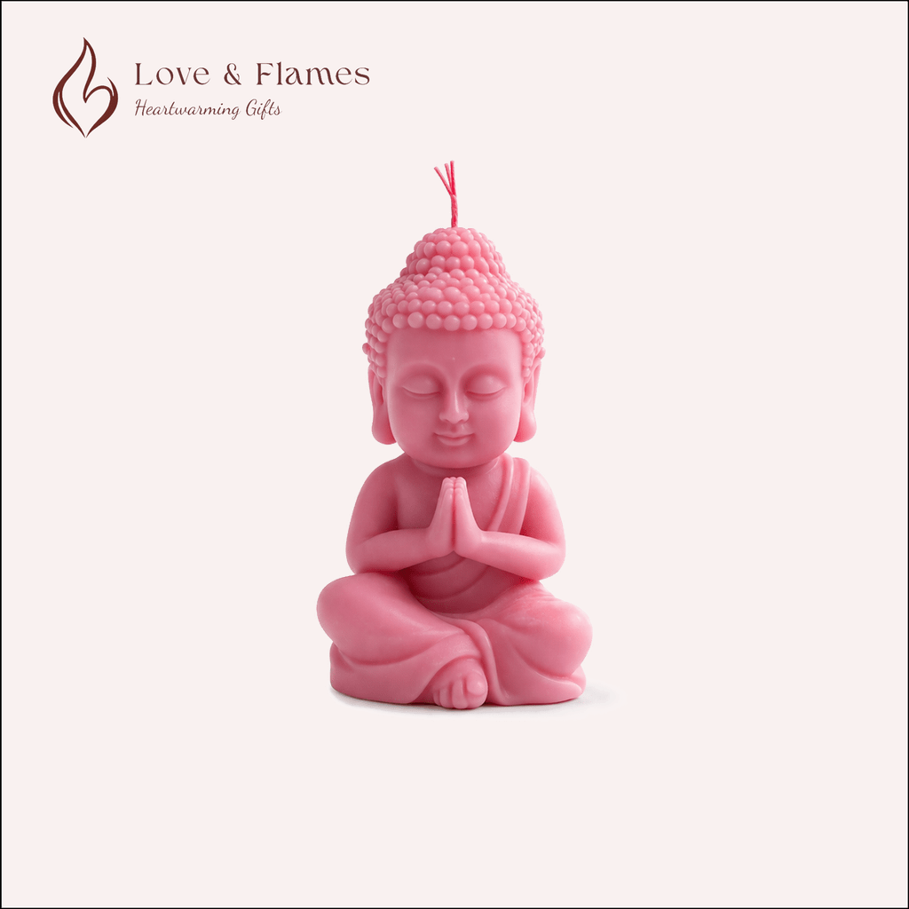 Peaceful Buddha Scented Candle Color Pink Petal & Fragrance Rose - Love & Flames
