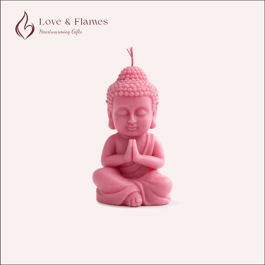 Peaceful Buddha Scented Candle Color Pink Petal & Fragrance Rose - Love & Flames