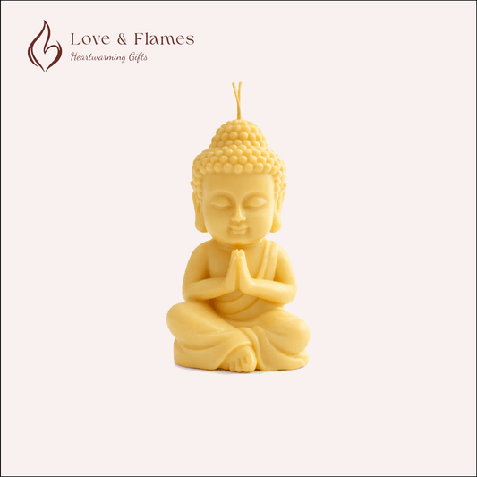 Peaceful Buddha Scented Candle Color Yellow Lemon & Fragrance Jasmine - Love & Flames