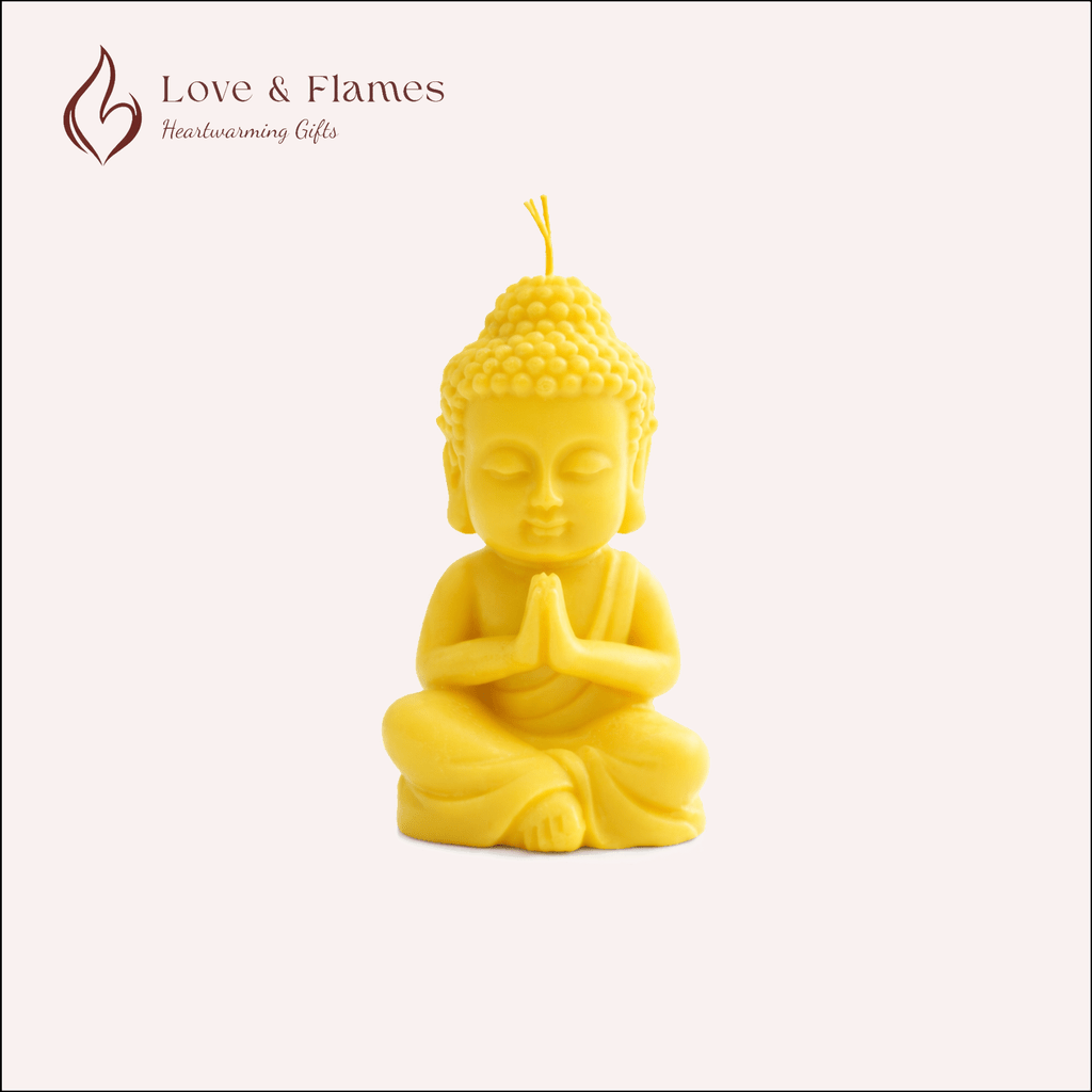 Peaceful Buddha Scented Candle Color Yellow Sunshine & Fragrance Vanilla - Love & Flames