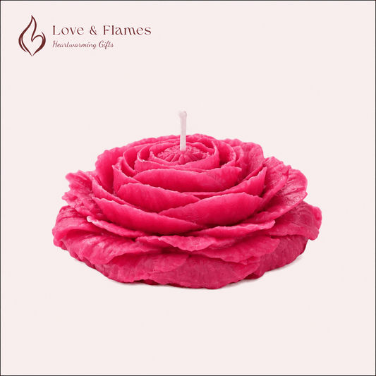 Peony Bloom Flower Scented Candle Color Pink Fuchsia & Fragrance Strawberry - Love & Flames