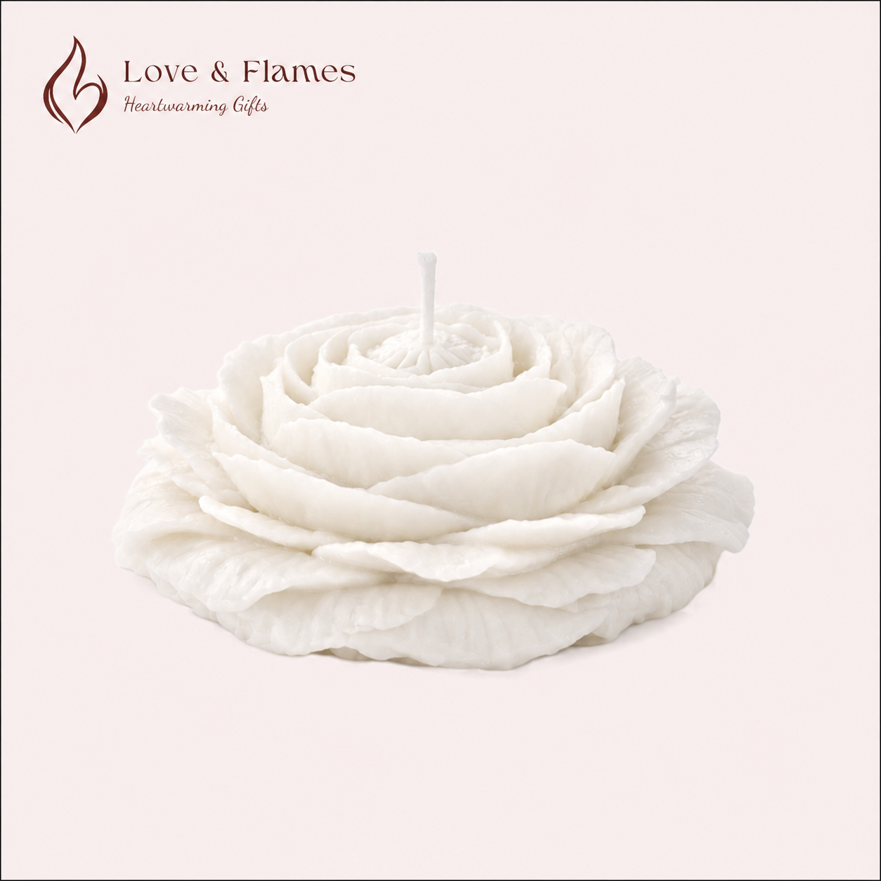 Peony Flower Scented Candle Color White Light & Fragrance Vanilla - Love & Flames