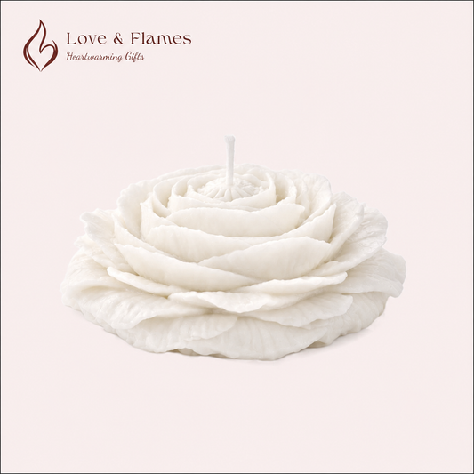 Peony Flower Scented Candle Color White Light & Fragrance Vanilla - Love & Flames