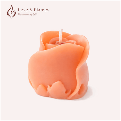 Rose Bud Scented Candle Color Orange Peach & Fragrance Strawberry - Love & Flames