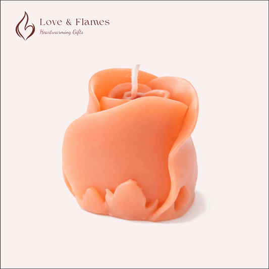 Rose Bud Scented Candle Color Orange Peach & Fragrance Strawberry - Love & Flames