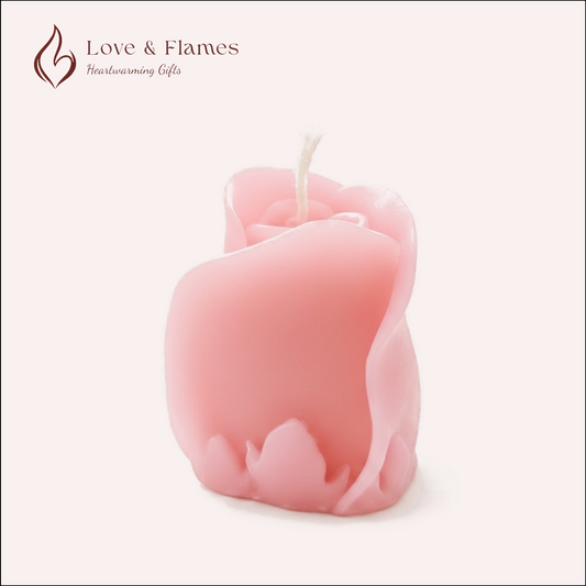 Rose Bud Scented Candle Color Pink Blush & Fragrance Vanilla - Love & Flames