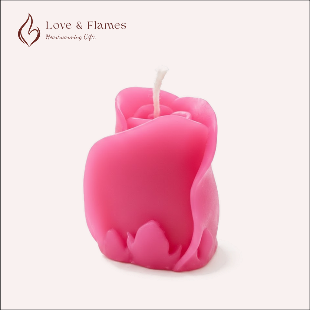 Rose Bud Scented Candle Color Pink Petal & Fragrance Rose - Love & Flames