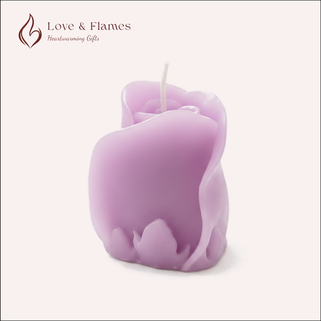 Rose Bud Scented Candle Color Purple Lavendar & Fragrance Lavender - Love & Flames