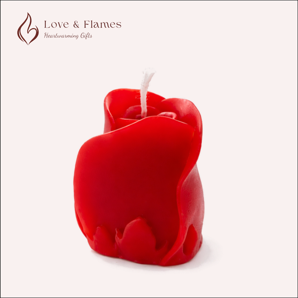 Rose Bud Scented Candle Color Red Crimson & Fragrance Rose - Love & Flames