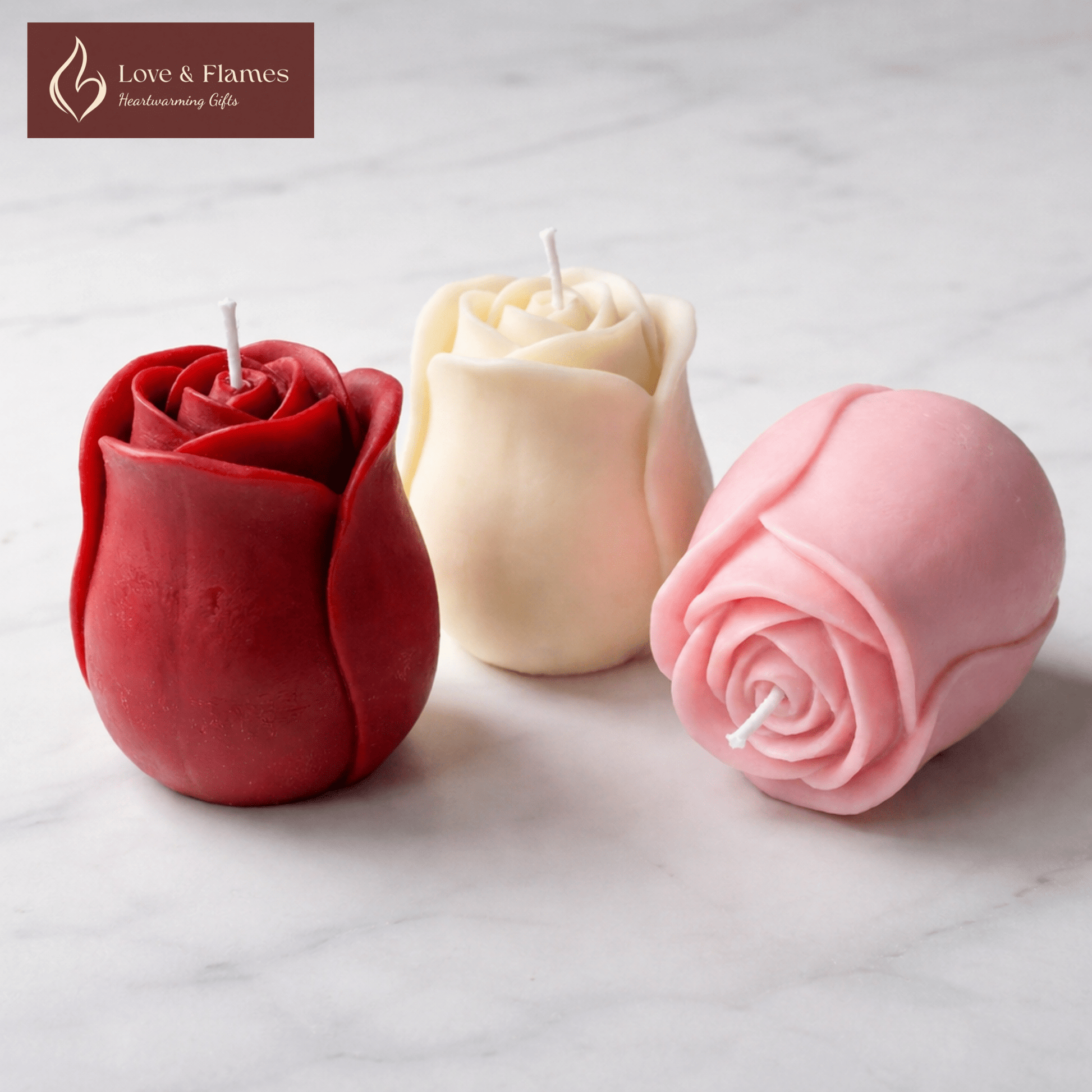 Rose Bud Scented Candles – Long Lasting Floral Aroma for Home & Gifting - Love & Flames
