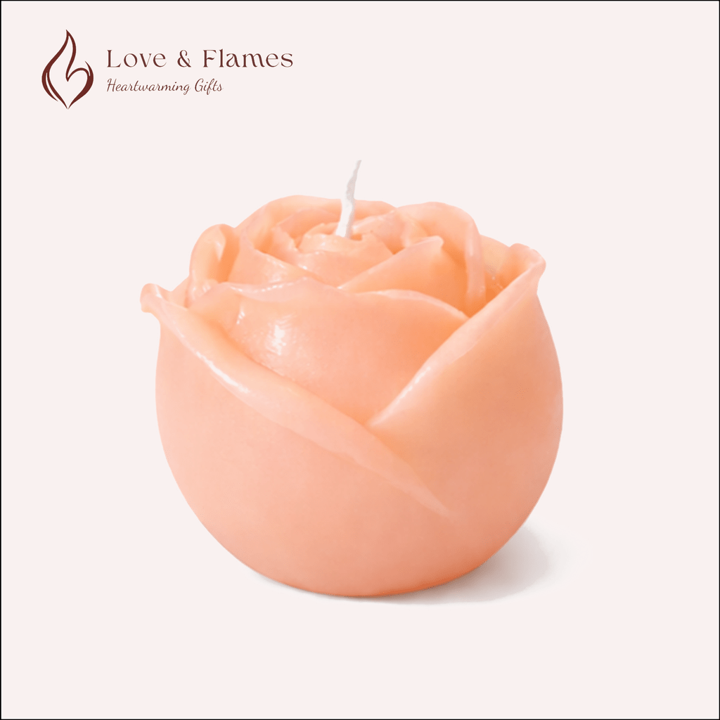 Rose Flower Scented Candle Color Orange Peach & Fragrance Strawberry - Love & Flames