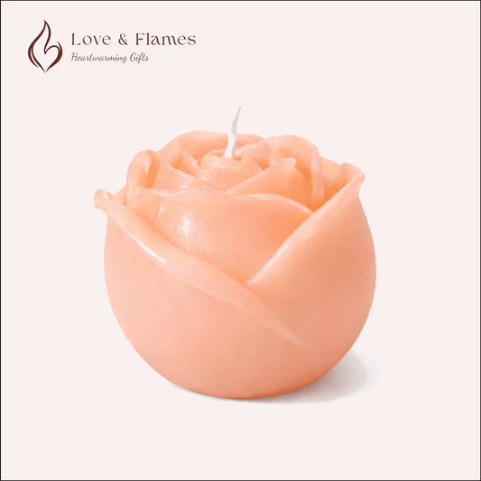 Rose Flower Scented Candle Color Orange Peach & Fragrance Strawberry - Love & Flames