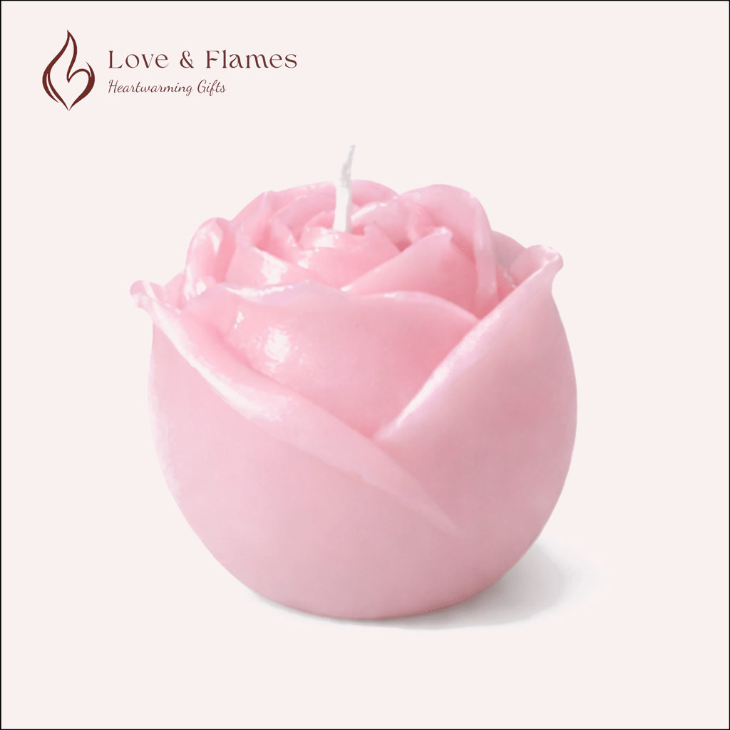 Rose Flower Scented Candle Color Pink Blush & Fragrance Vanilla - Love & Flames
