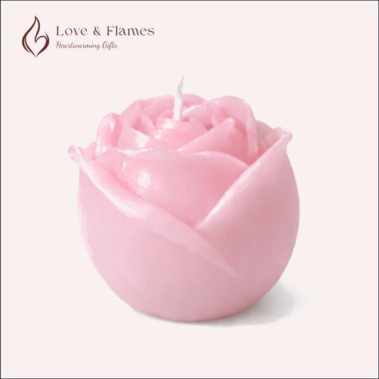 Rose Flower Scented Candle Color Pink Blush & Fragrance Vanilla - Love & Flames