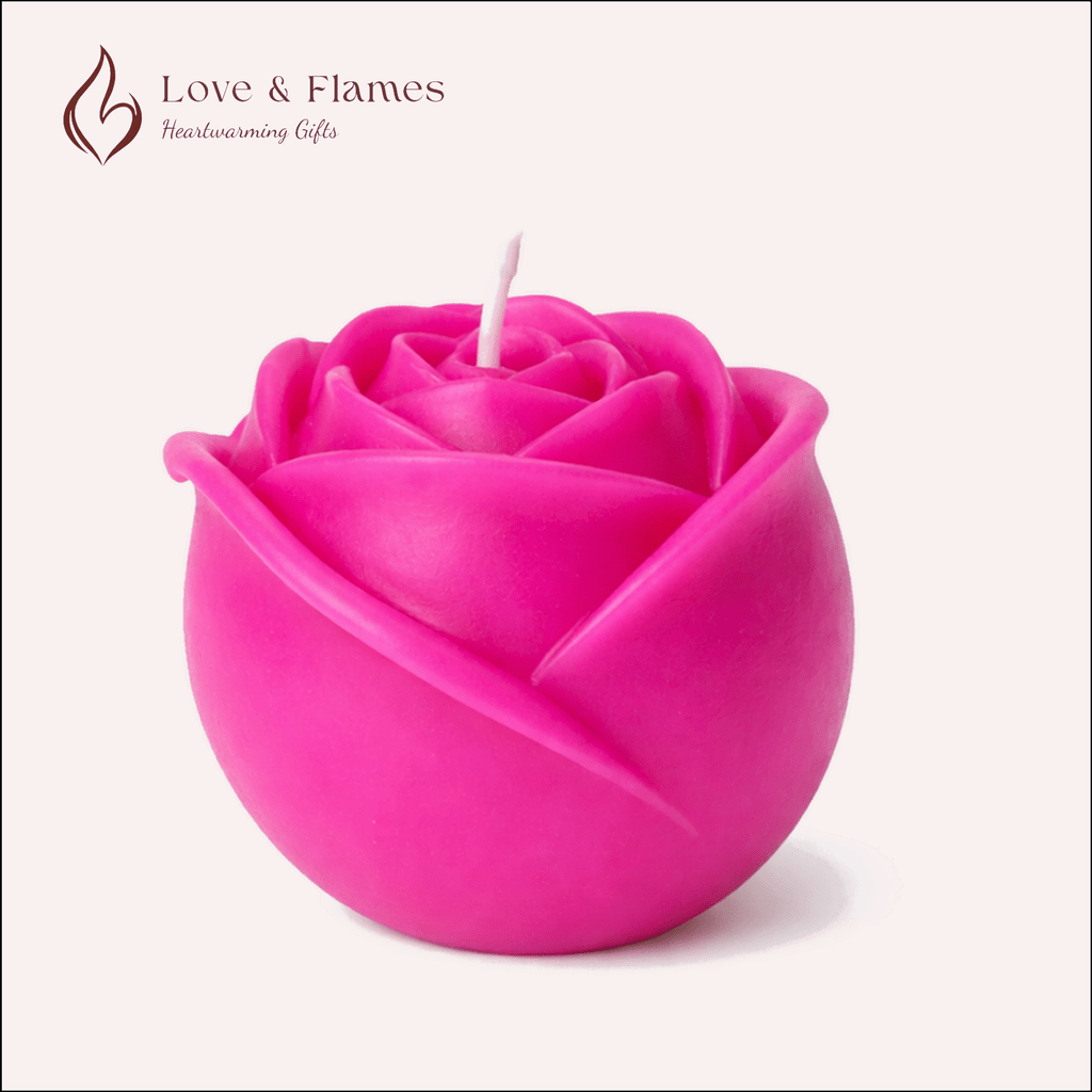 Rose Flower Scented Candle Color Pink Fuchsia & Fragrance Strawberry - Love & Flames