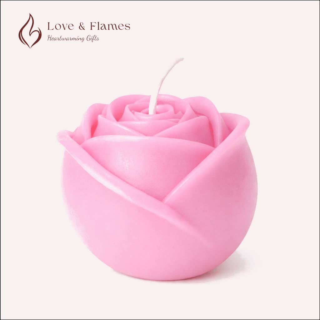 Rose Flower Scented Candle Color Pink Petal & Fragrance Rose - Love & Flames