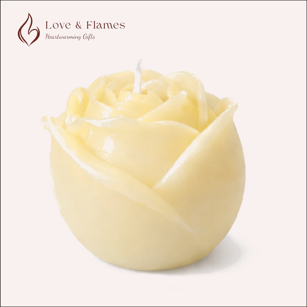 Rose Flower Scented Candle Color Yellow Lemon & Fragrance Jasmine - Love & Flames