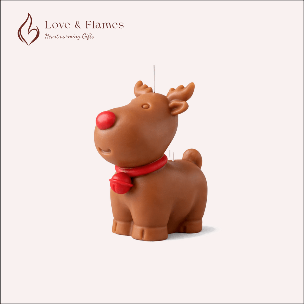Rudolph Reindeer Scented Candle Color Brown Mocha & Fragrance Coffee - Love & Flames