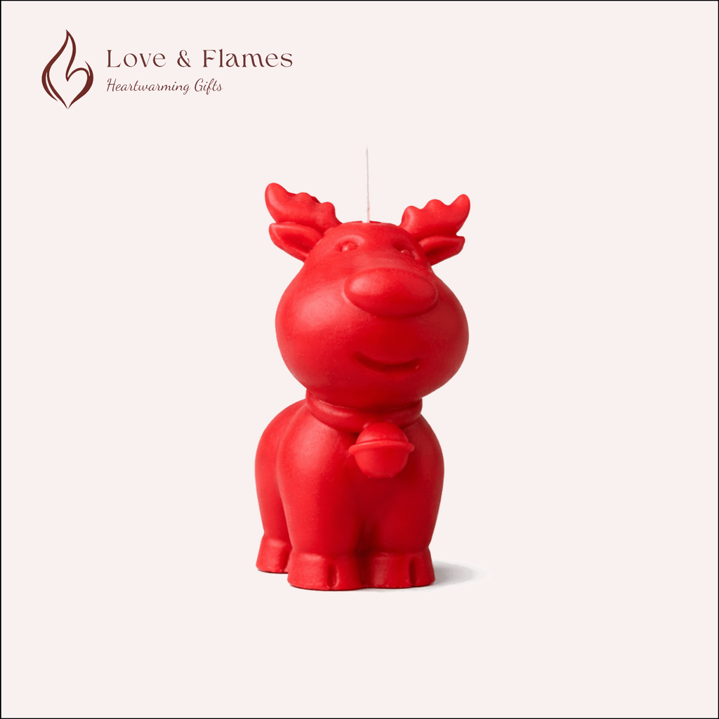 Rudolph Reindeer Scented Candle Color Red Crimson & Fragrance Rose - Love & Flames