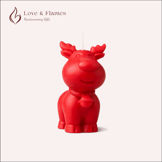 Rudolph Reindeer Scented Candle Color Red Crimson & Fragrance Rose - Love & Flames