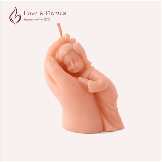 Sacred Bond Mother & Baby Sculpture Scented Candle Color Orange Peach & Fragrance Strawberry - Love & Flames