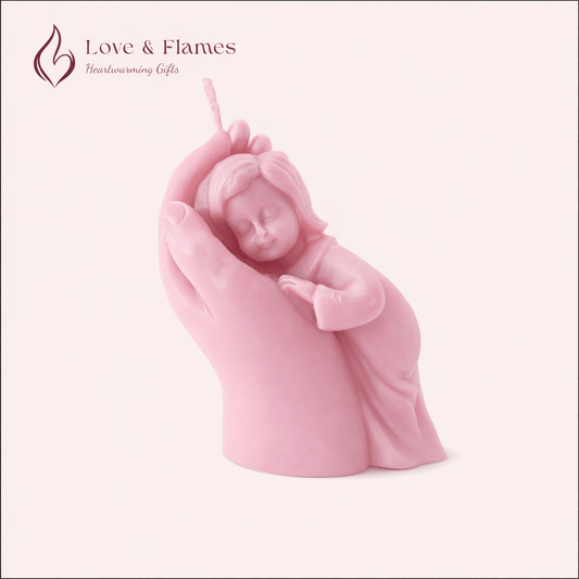 Sacred Bond Mother & Baby Sculpture Scented Candle Color Pink Blush & Fragrance Vanilla - Love & Flames