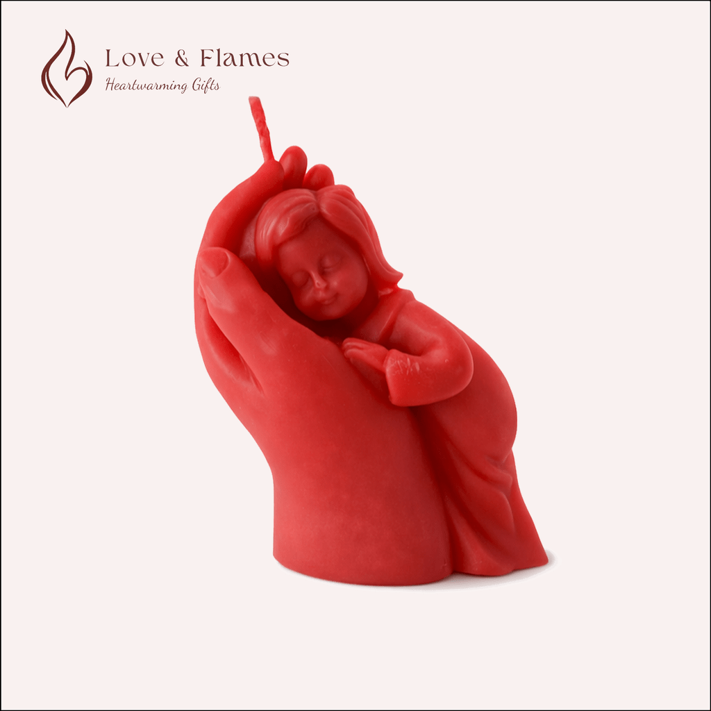 Sacred Bond Mother & Baby Sculpture Scented Candle Color Red Crimson & Fragrance Rose - Love & Flames
