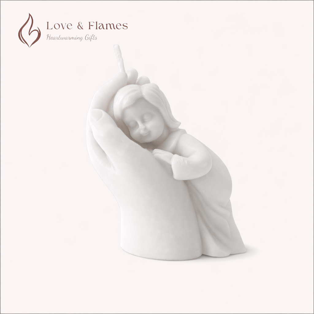 Sacred Bond Mother & Baby Sculpture Scented Candle Color White Ivory & Fragrance Vanilla - Love & Flames