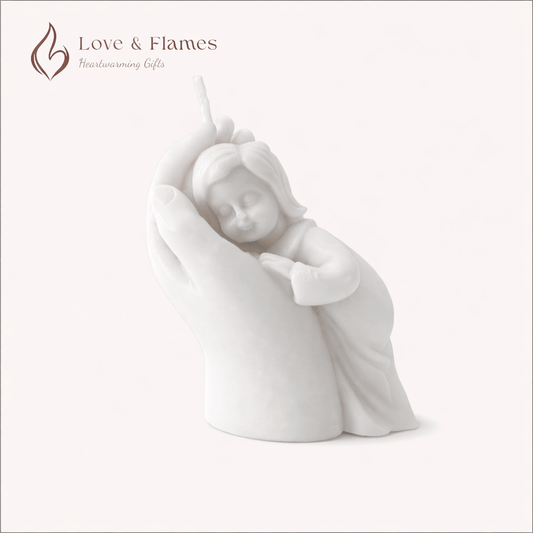 Sacred Bond Mother & Baby Sculpture Scented Candle Color White Ivory & Fragrance Vanilla - Love & Flames