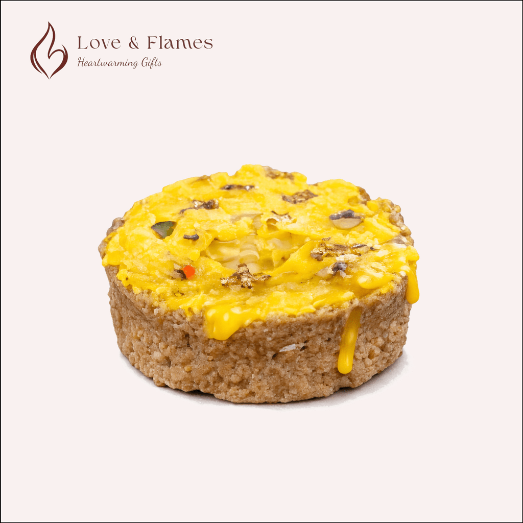 Shahi Ghevar Scented Candle Color Brown Mocha & Fragrance Kesar - Love & Flames