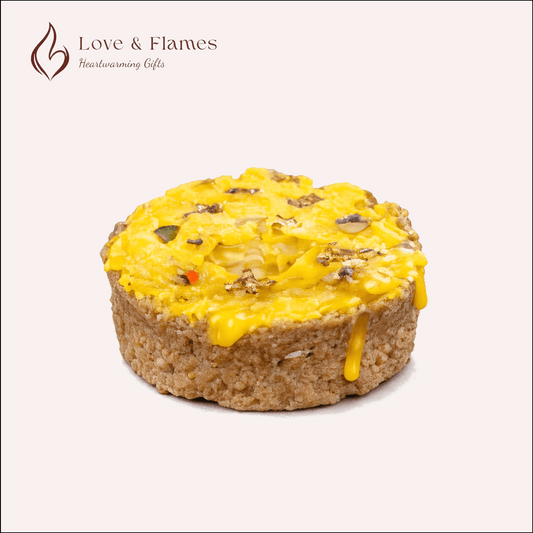 Shahi Ghevar Scented Candle Color Brown Mocha & Fragrance Kesar - Love & Flames