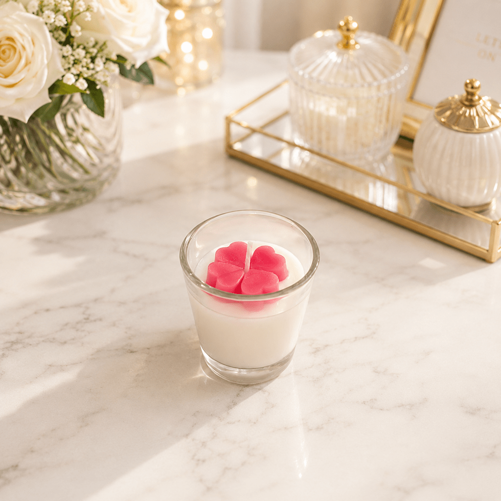 Shot Glass Scented Candle Color White Ivory & Fragrance Vanilla - Love & Flames