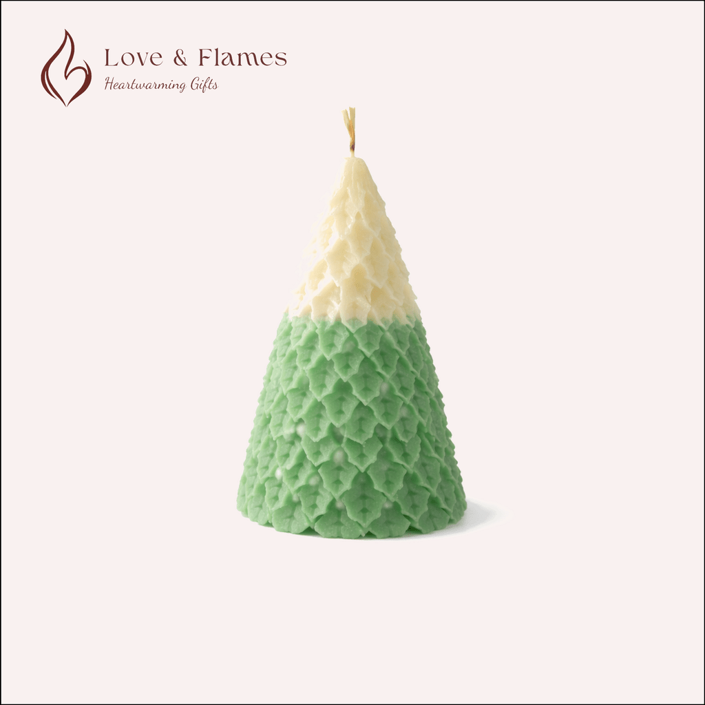 Snowy Fir Tree Scented Candle Color Green Emerald & Fragrance Orchid - Love & Flames