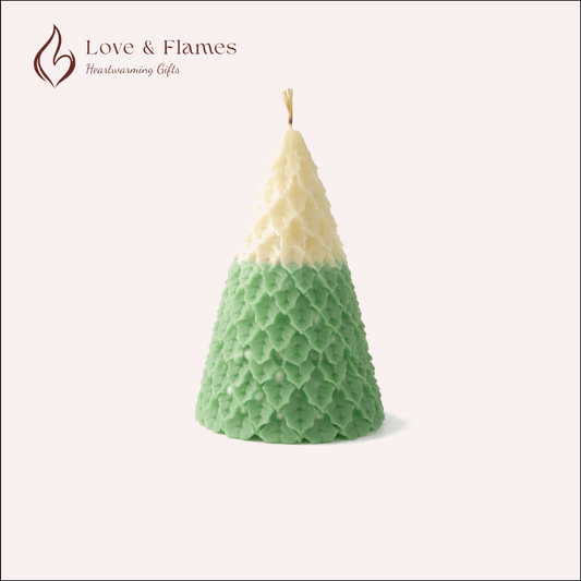Snowy Fir Tree Scented Candle Color Green Emerald & Fragrance Orchid - Love & Flames