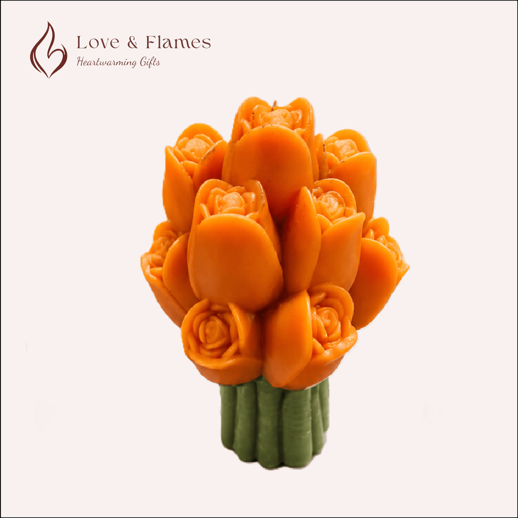 Tiny Tulip Bouquet Scented Candle Color Orange Tangerine & Fragrance Strawberry - Love & Flames